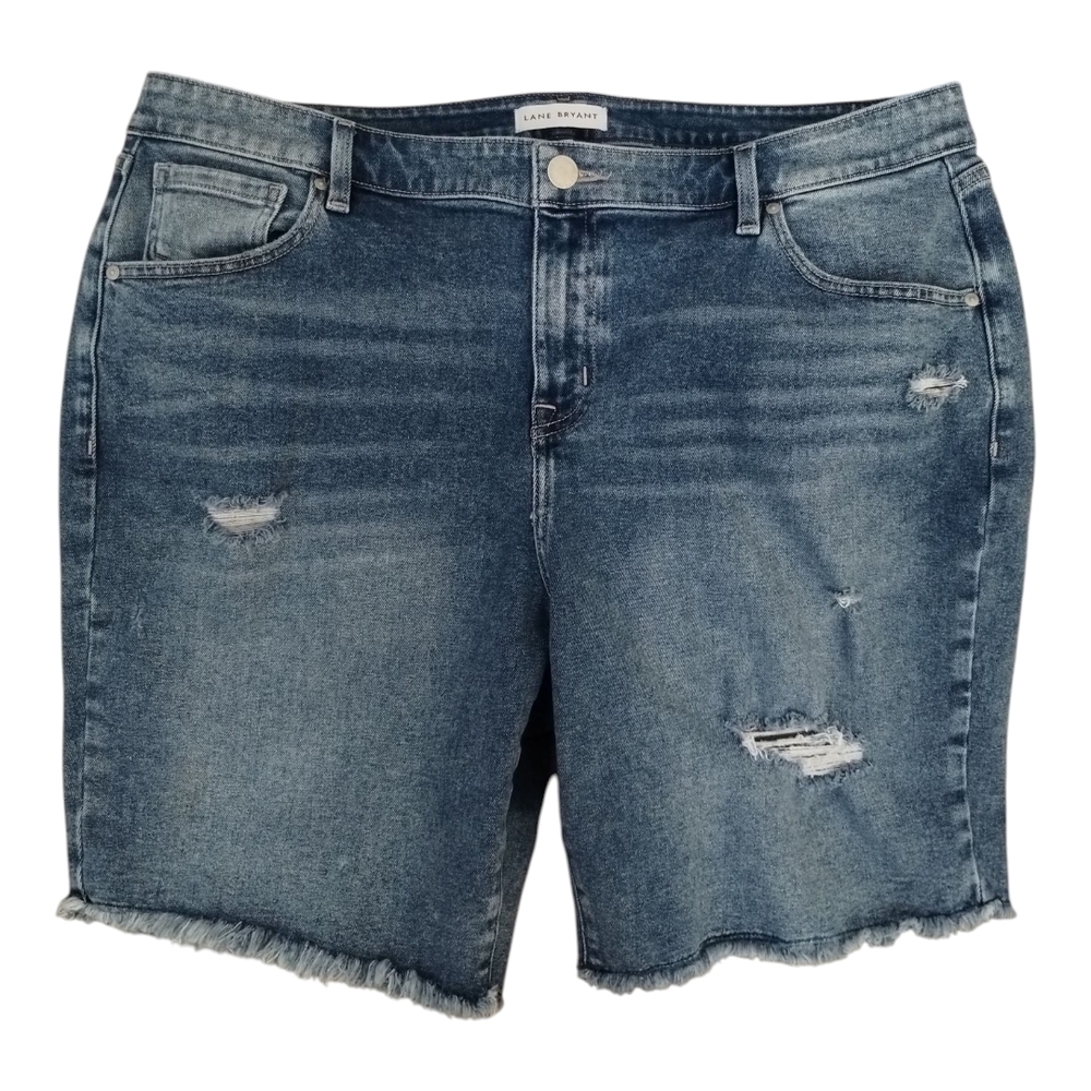 Lane Bryant Boyfriend Bermuda Distressed Blue Denim Shorts Plus Size View 5